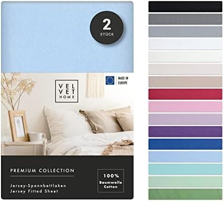 VelvetHome Spannbettlaken 120 x 200 cm – 100% gekämmte Baumwolle (Jersey), passend für Matratzen bis 25 cm