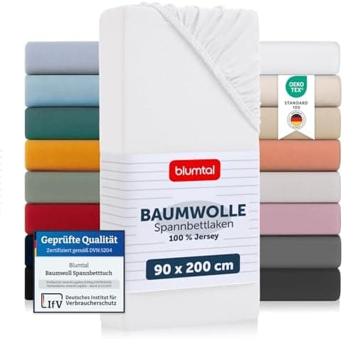 Blumtal® Spannbettlaken Jersey 100% Baumwolle – 90 x 200 cm