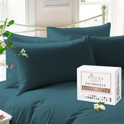 Pizuna Kissenbezüge 2er-Pack 40 x 80 cm Dunkelblau – 100% Langstapel-Baumwolle, 400 Fadenzahl