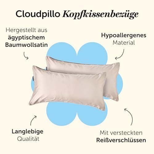 Cloudpillo Kissenbezug 40x80 cm 2er‑Pack – Premium atmungsaktive Baumwolle, ultraweich, mit Reißverschluss, antibakterie