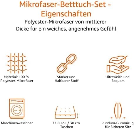 Amazon Basics Spannbettlaken – Mikrofaser Spannbetttuch 150 x 200 x 30 cm (für Matratzen bis 30 cm)