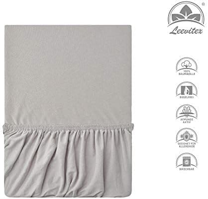 leevitex® Spannbettlaken 180x200–200x200 cm | 100% Jersey-Baumwolle | für Matratzen bis 25 cm