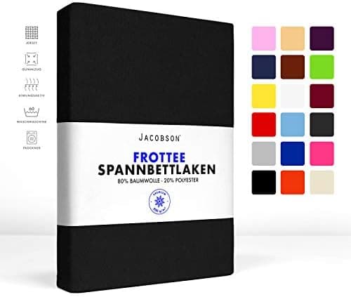 Jacobson Premium Frottee-Spannbettlaken aus Baumwolle, 200 g/m² (120–130 x 200 cm) – Grau