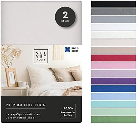 VelvetHome Spannbettlaken 120 x 200 cm – 100% gekämmte Baumwolle (Jersey), passend für Matratzen bis 25 cm