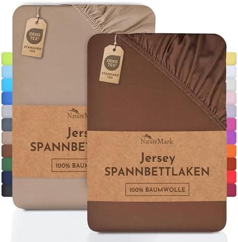 NatureMark Jersey-Spannbettlaken 2er-Pack – 100% Baumwolle, 90 x 200–100 x 200 cm, Creme/Natur