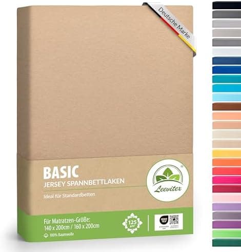 leevitex® Spannbettlaken 180x200–200x200 cm | 100% Jersey-Baumwolle | für Matratzen bis 25 cm