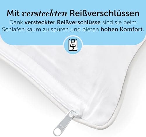 Cloudpillo Kissenbezug 40x80 cm 2er‑Pack – Premium atmungsaktive Baumwolle, ultraweich, mit Reißverschluss, antibakterie