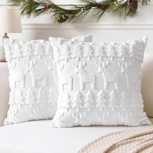 Artscope 2er-Set Kissenbezüge (40x40 cm) – weicher Kurzplüsch Wollsamt, Schneeflocke Creme Beige