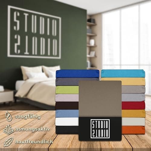 STUDIO Basic Spannbettlaken 200×220 cm – Jersey aus 100% gekämmter Baumwolle, elastisch & bügelfrei, passend für Matratz