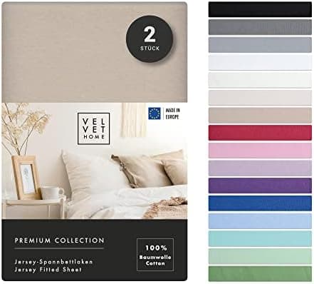 VelvetHome Spannbettlaken 120 x 200 cm – 100% gekämmte Baumwolle (Jersey), passend für Matratzen bis 25 cm