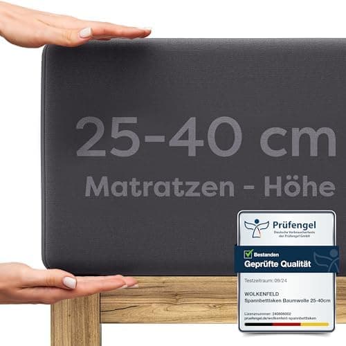 Wolkenfeld Spannbettlaken 180x200–200x220 cm | Premium Jersey-Baumwolle mit 5% Lycra | Für Matratzen bis 40 cm – Anthraz
