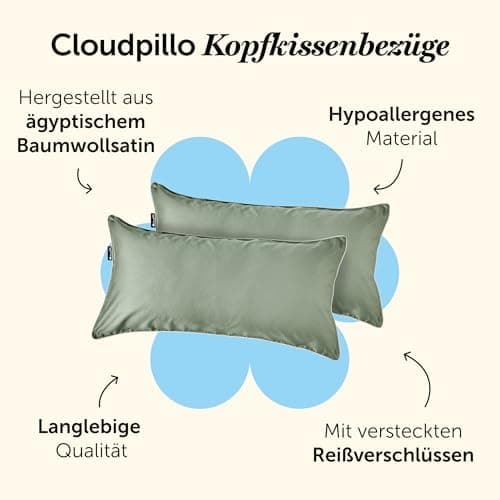 Cloudpillo Kissenbezug 40x80 cm 2er‑Pack – Premium atmungsaktive Baumwolle, ultraweich, mit Reißverschluss, antibakterie