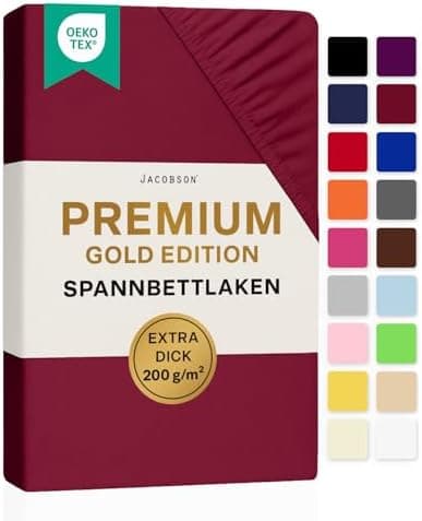 Jacobson Premium Spannbettlaken – Jersey-Baumwolle 200 g/m² mit Elasthan, 180x200–200x200 cm