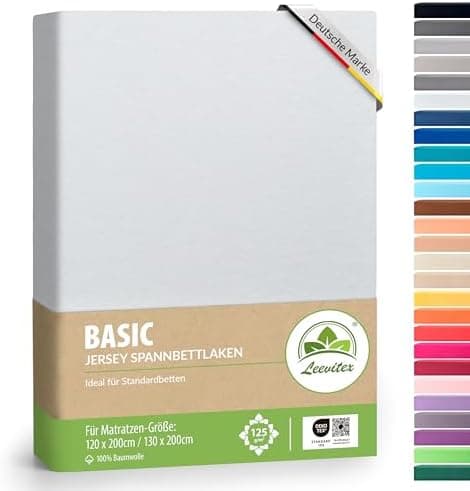 leevitex® Spannbettlaken 180x200–200x200 cm | 100% Jersey-Baumwolle | für Matratzen bis 25 cm