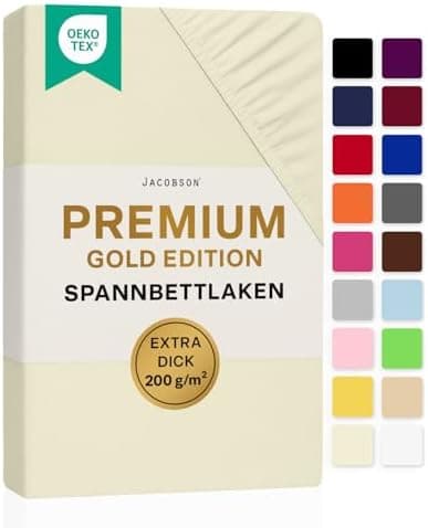 Jacobson Premium Spannbettlaken – Jersey-Baumwolle 200 g/m² mit Elasthan, 180x200–200x200 cm