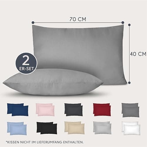 Dreamzie Kissenbezug 40x80 (2er Set) – Mikrofaser weich, OEKO-TEX STANDARD 100, Anthrazit mit Reißverschluss
