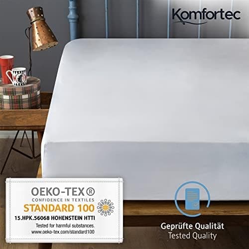 Komfortec Spannbettlaken 90x200 cm Jersey-Baumwolle – OEKO-TEX® Standard 100, Rundumgummizug für perfekte Passform, Weiß