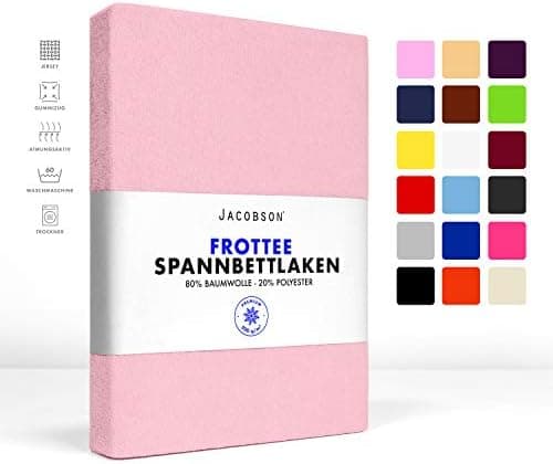 Jacobson Premium Frottee-Spannbettlaken aus Baumwolle, 200 g/m² (120–130 x 200 cm) – Grau