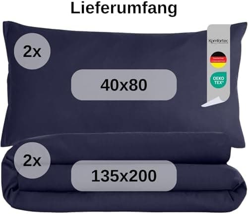 Komfortec Bettwäsche 2‑teilig (Bettbezug 155x220 + Kissenbezug 80x80) – superweiche gebürstete 100% Mikrofaser, Grau, OE