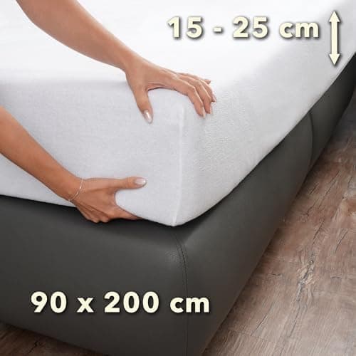 STUDIO Basic Frottee-Spannbettlaken 90 x 200 cm – weiches 80% Baumwolle/20% Polyester, elastisch & bügelfrei, OEKO-TEX f