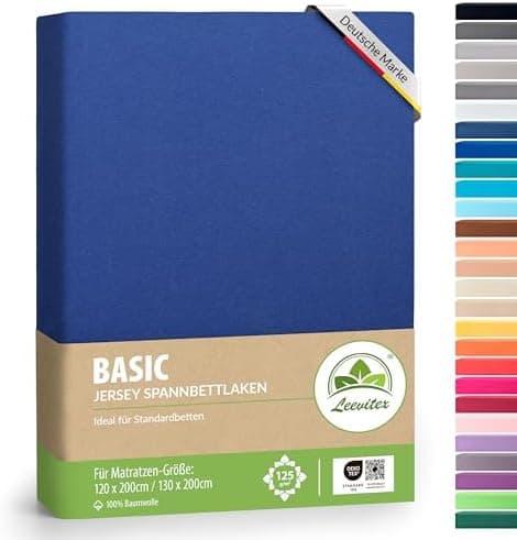leevitex® Spannbettlaken 180x200–200x200 cm | 100% Jersey-Baumwolle | für Matratzen bis 25 cm