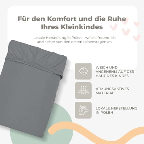 Soft Dream Spannbettlaken 90x200 cm Dunkelgrau – 100% gekämmte Baumwolle Jersey – für Kinder- & Juniorbett