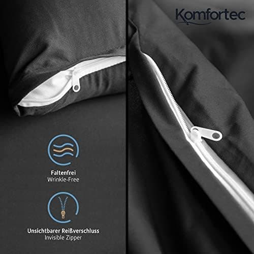 Komfortec Bettwäsche 2‑teilig (Bettbezug 155x220 + Kissenbezug 80x80) – superweiche gebürstete 100% Mikrofaser, Grau, OE