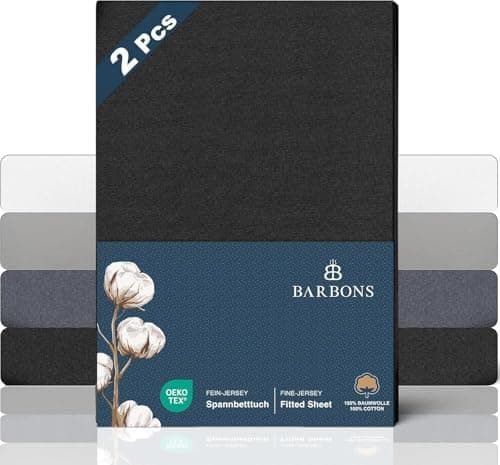 BARBONS Spannbettlaken 140x200 cm – 100% Baumwolle Jersey, für Boxspringbett & Matratzen bis 27 cm – Hellgrau