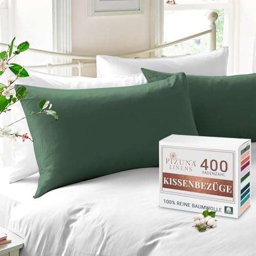 Pizuna Kissenbezüge 2er-Pack 40 x 80 cm Dunkelblau – 100% Langstapel-Baumwolle, 400 Fadenzahl