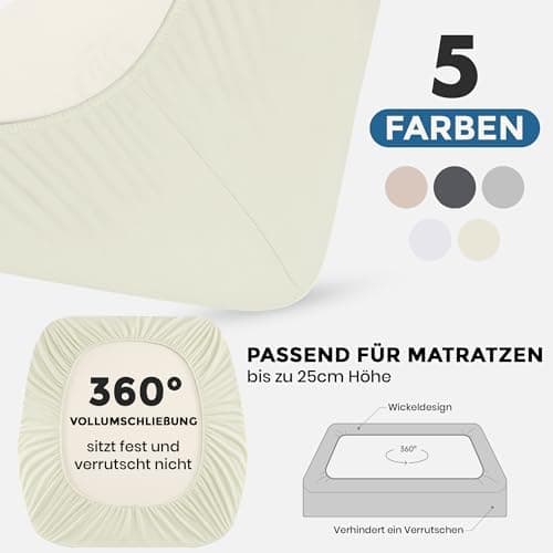 Spannbettlaken 90x200 cm – 100% Baumwoll‑Jersey, Tiefes Laken bis 25 cm – Weiß