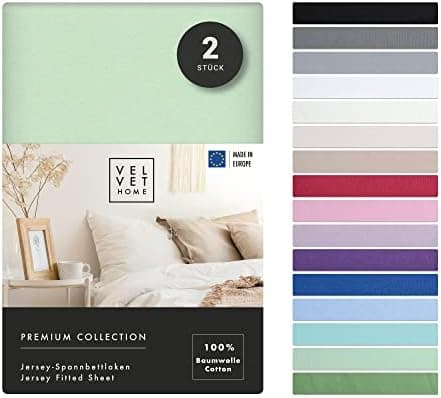 VelvetHome Spannbettlaken 120 x 200 cm – 100% gekämmte Baumwolle (Jersey), passend für Matratzen bis 25 cm