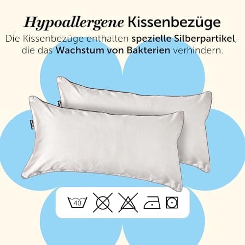 Cloudpillo Kissenbezug 40x80 cm 2er‑Pack – Premium atmungsaktive Baumwolle, ultraweich, mit Reißverschluss, antibakterie