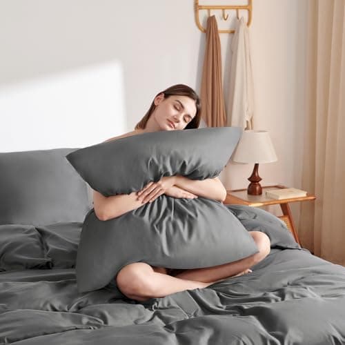 WAVVE Bettwäsche 135x200 – 4‑teiliges Mikrofaser‑Set Anthrazit (inkl. 2×80×80 cm Kissenbezüge) mit Reißverschluss, OEKO‑