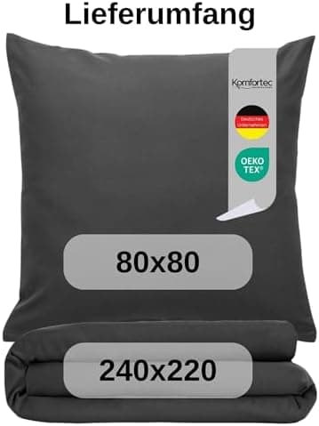 Komfortec Bettwäsche 2‑teilig (Bettbezug 155x220 + Kissenbezug 80x80) – superweiche gebürstete 100% Mikrofaser, Grau, OE