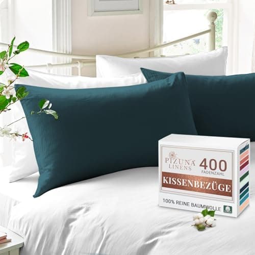 Pizuna Kissenbezüge 2er-Pack 40 x 80 cm Dunkelblau – 100% Langstapel-Baumwolle, 400 Fadenzahl