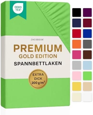 Jacobson Premium Spannbettlaken – Jersey-Baumwolle 200 g/m² mit Elasthan, 180x200–200x200 cm