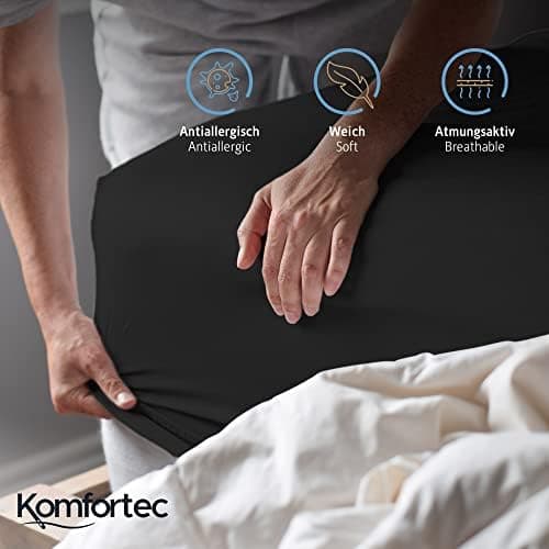 Komfortec Spannbettlaken 90x200 cm Jersey-Baumwolle – OEKO-TEX® Standard 100, Rundumgummizug für perfekte Passform, Weiß