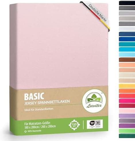 leevitex® Spannbettlaken 180x200–200x200 cm | 100% Jersey-Baumwolle | für Matratzen bis 25 cm