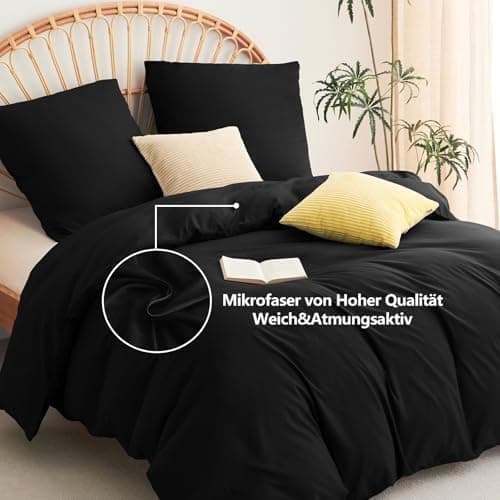 WAVVE Bettwäsche 135x200 – 4‑teiliges Mikrofaser‑Set Anthrazit (inkl. 2×80×80 cm Kissenbezüge) mit Reißverschluss, OEKO‑