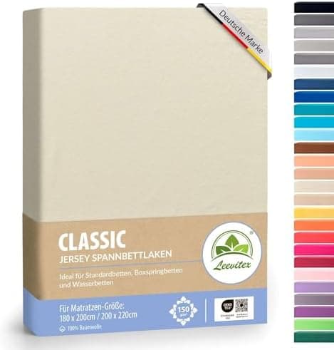 leevitex® Spannbettlaken 180x200–200x200 cm | 100% Jersey-Baumwolle | für Matratzen bis 25 cm