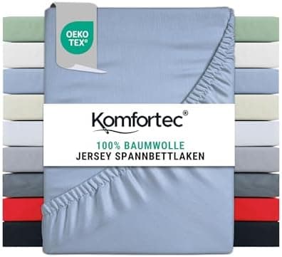 Komfortec Spannbettlaken 90x200 cm Jersey-Baumwolle – OEKO-TEX® Standard 100, Rundumgummizug für perfekte Passform, Weiß