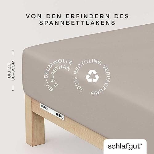 Schlafgut Pure Spannbettlaken 90x200 bis 100x220 cm – 95% Bio-Baumwolle & 5% Elasthan, Oeko-TEX zertifiziert – passend f