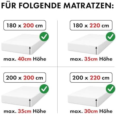 Jacobson Premium Spannbettlaken – Jersey-Baumwolle 200 g/m² mit Elasthan, 180x200–200x200 cm