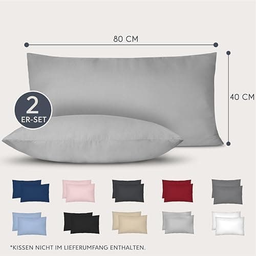 Dreamzie Kissenbezug 40x80 (2er Set) – Mikrofaser weich, OEKO-TEX STANDARD 100, Anthrazit mit Reißverschluss