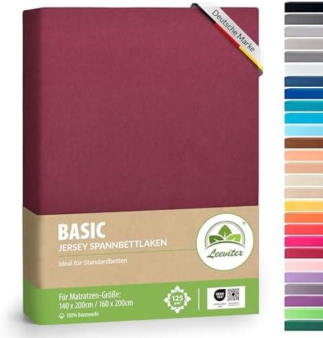 leevitex® Spannbettlaken 180x200–200x200 cm | 100% Jersey-Baumwolle | für Matratzen bis 25 cm