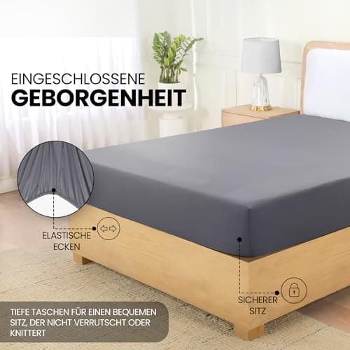 Utopia Bedding Spannbettlaken 180×200 cm – Grau, gebürstete Polyester‑Mikrofaser, OEKO‑TEX zertifiziert