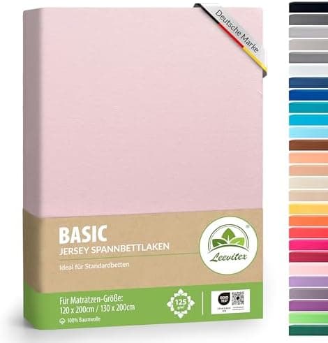leevitex® Spannbettlaken 180x200–200x200 cm | 100% Jersey-Baumwolle | für Matratzen bis 25 cm