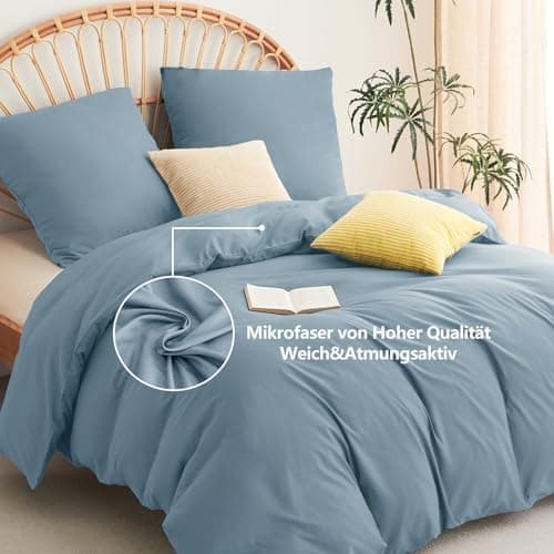 WAVVE Bettwäsche 135x200 – 4‑teiliges Mikrofaser‑Set Anthrazit (inkl. 2×80×80 cm Kissenbezüge) mit Reißverschluss, OEKO‑