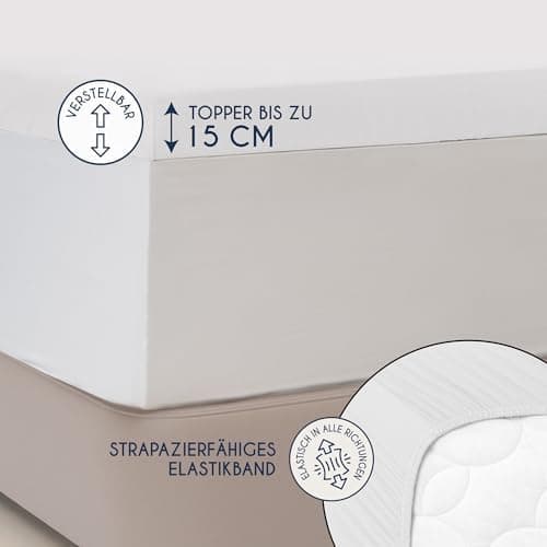Dreamzie Topper-Spannbettlaken 180×200–200×200 cm – Jersey-Baumwolle 150 g/m², OEKO‑TEX STANDARD 100, extra niedrige Sei