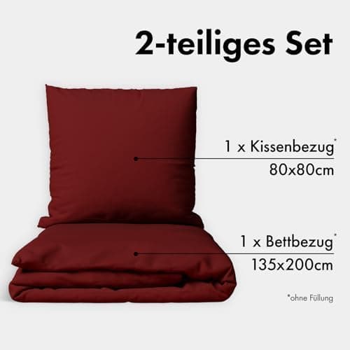 JACOBSON Bettwäsche 135x200 – 100% Baumwolle Perkal, OEKO‑TEX, 2‑teilig (135x200 + 80x80) mit Reißverschluss, Anthrazit